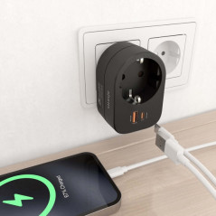 Regleta de Pared Multifuncion con 1 Toma + 1xUSB-C 20W PD3.0 - 1xUSB-A 20W QC3.0